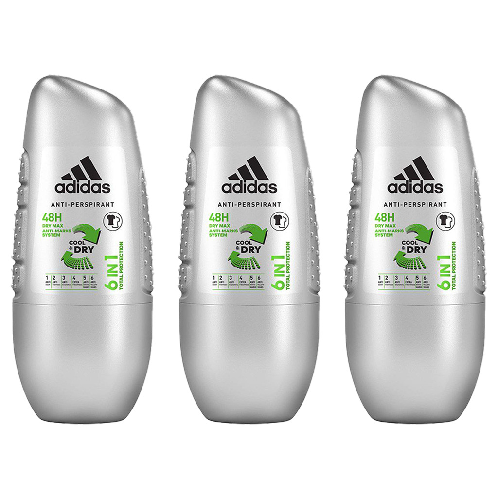 Adidas 6in1 Cool & Dry Roll-On Deodorant For Him - Pack Of 3