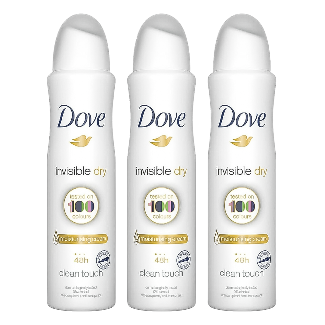 Dove Invisible Dry Clean Touch 48H Anti-Perspirant Spray Deodorant For Her - Pack Of 3