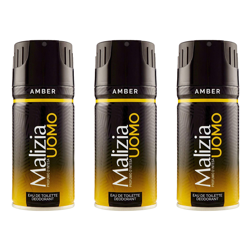 Malizia Uomo Amber Eau De Toilette Deodorant Pour Homme - Pack of 3