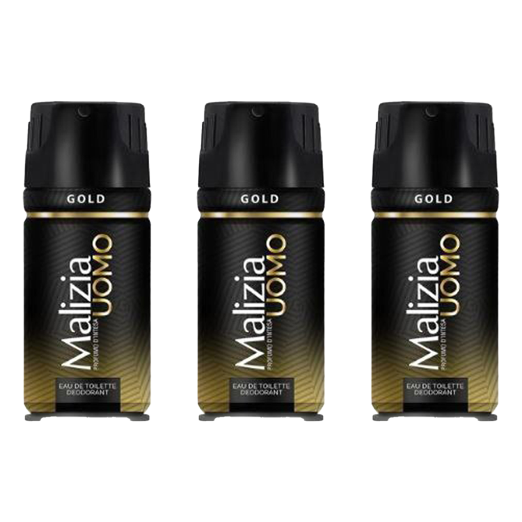 Malizia Uomo Gold Eau De Toilette Deodorant Pour Homme - Pack of 3