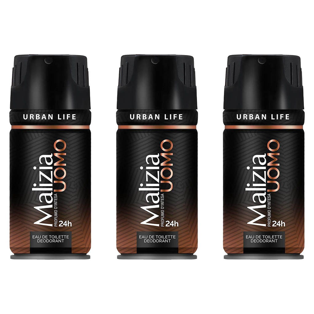 Malizia Uomo Urban Life Eau De Toilette Deodorant Pour Homme - Pack of 3